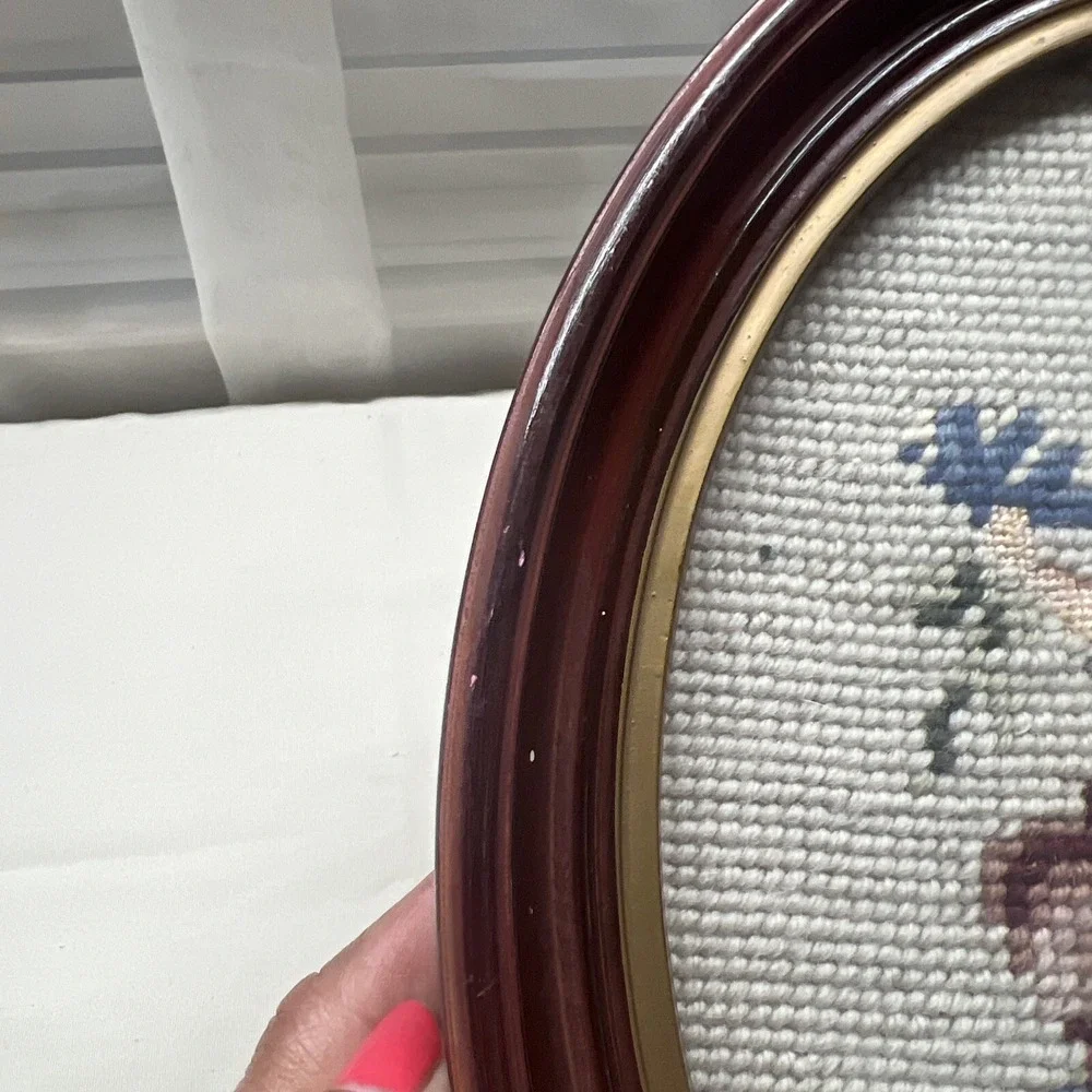 Vintage Cross Stitch Victorian Woman Oval Frame